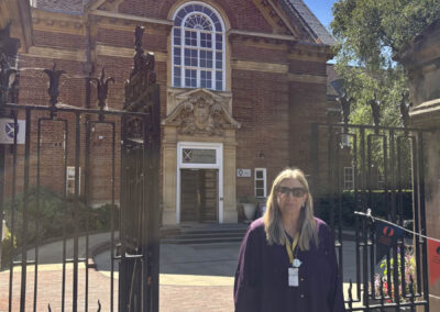 Interwoven founder Gilda Almeida in front of St. Hugh's College during the Oxford Scholars Programme in 2026