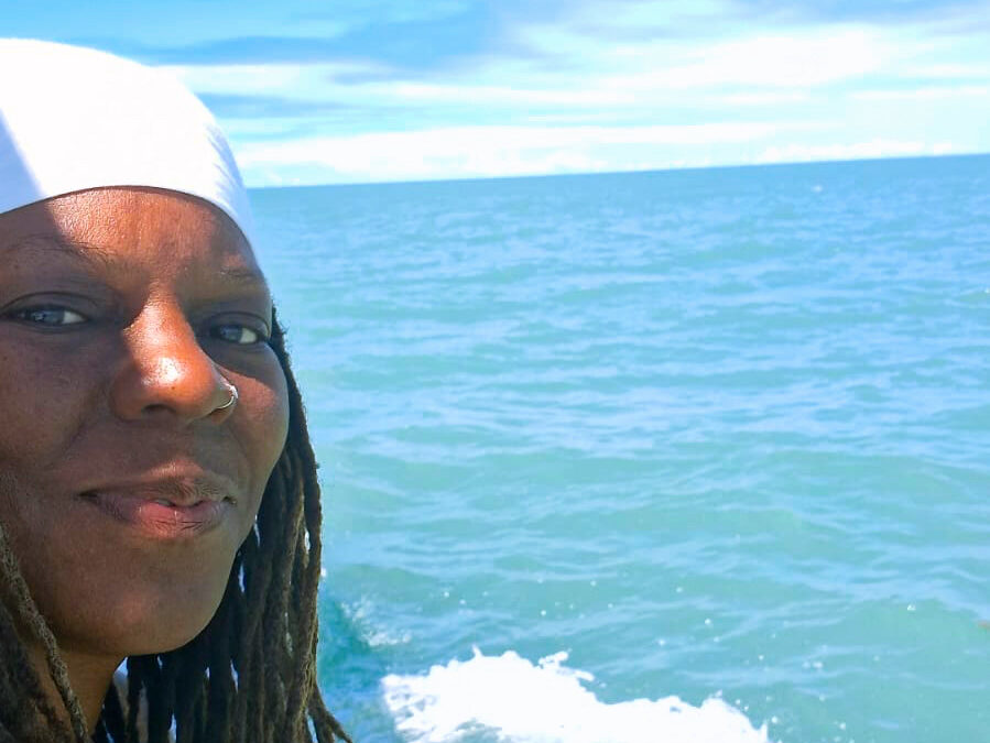 Michaela Harrison on the waters of Bahia, Brazil